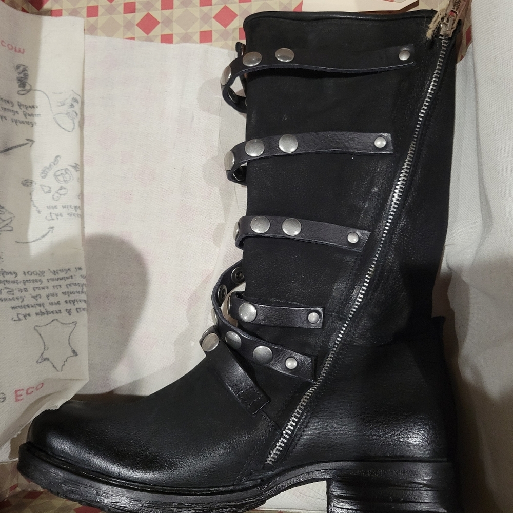 NIB A.S.98 Black Button Snap Moto Boots 37 - Picture 2 of 2
